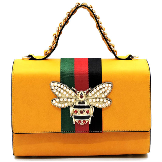 Satchel Mustard Striped Bee Boxy Handbag