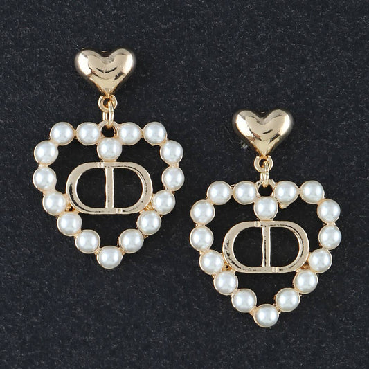 Pearl Heart Chain Earrings