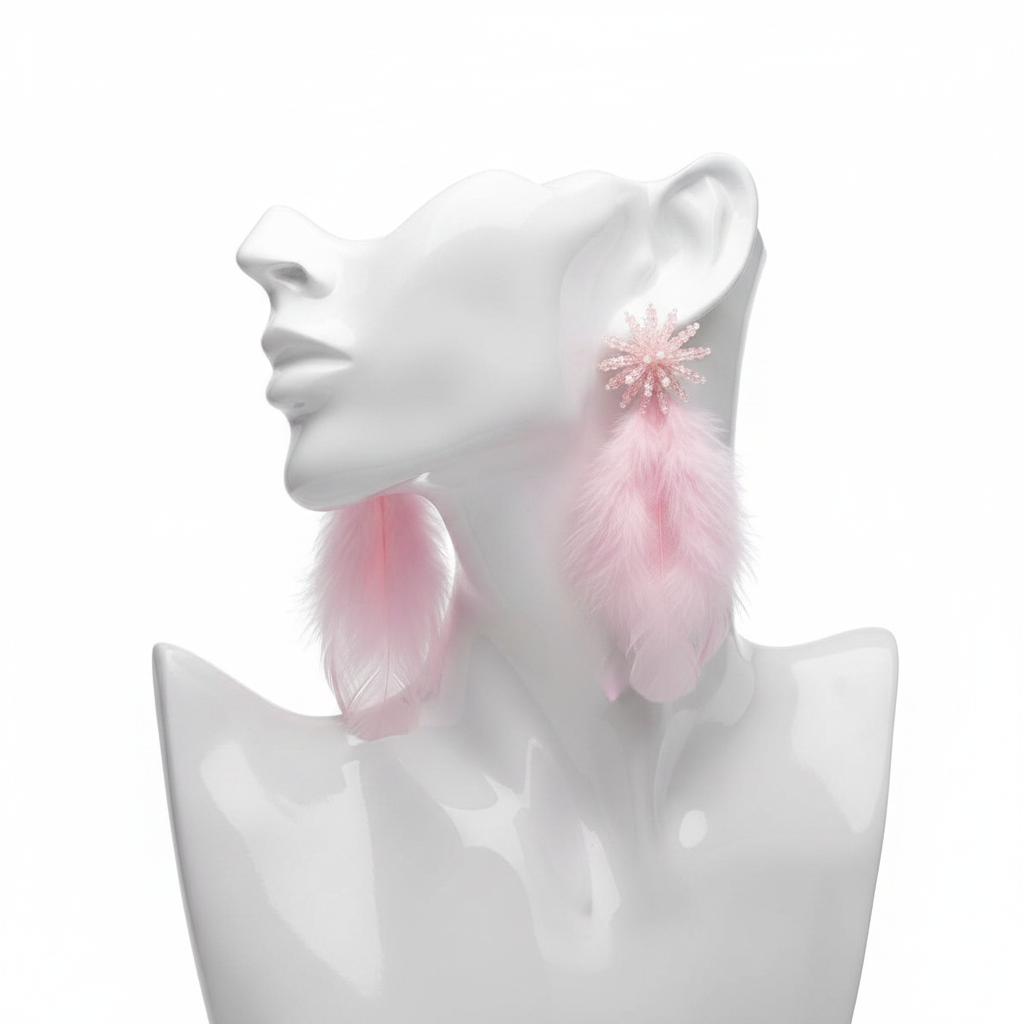 Feather Drop Earrings(Pink)