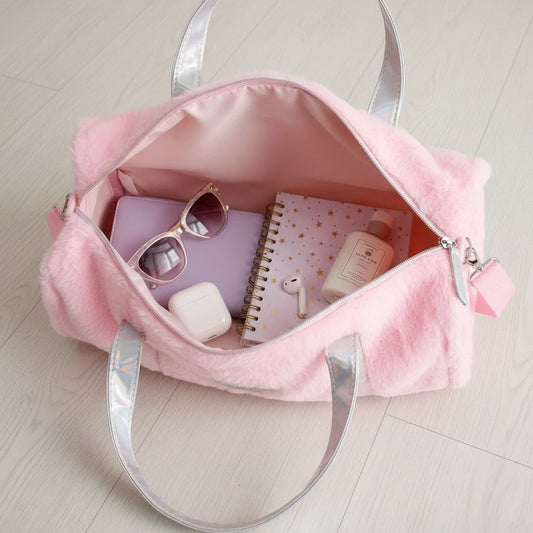 Pink Fur Glitter Duffel Bag
