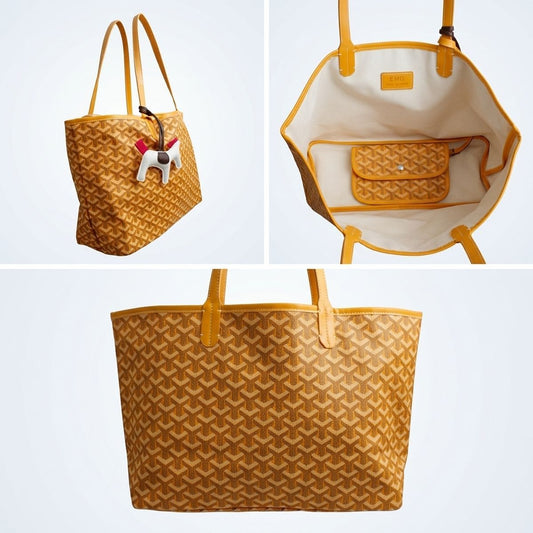 Yellow Geometric Chevron Print Tote and Pouch Set