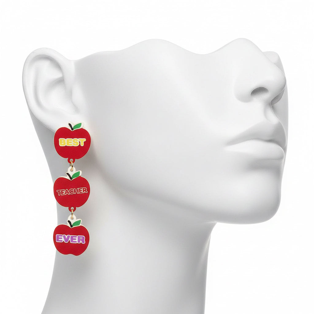 Fish Hook Apple Best Teacher Ever Earrings Women