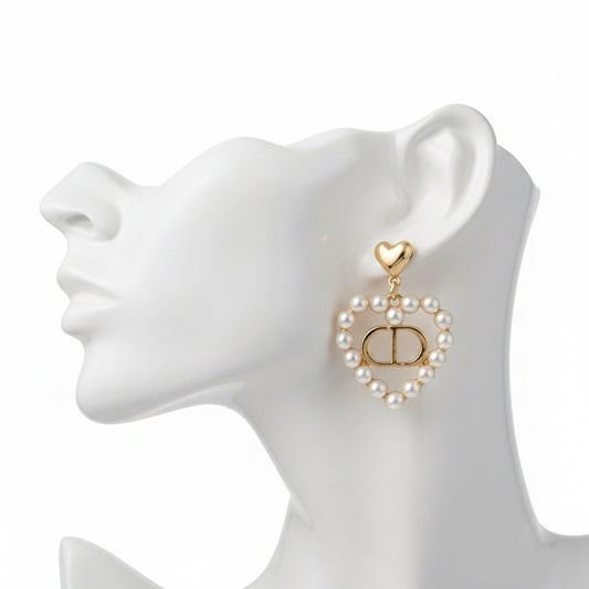 Pearl Heart Chain Earrings