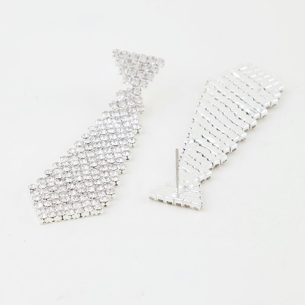 Bejeweled Suit Tie Drop Earrings