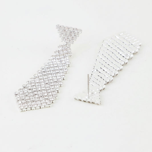 Bejeweled Suit Tie Drop Earrings