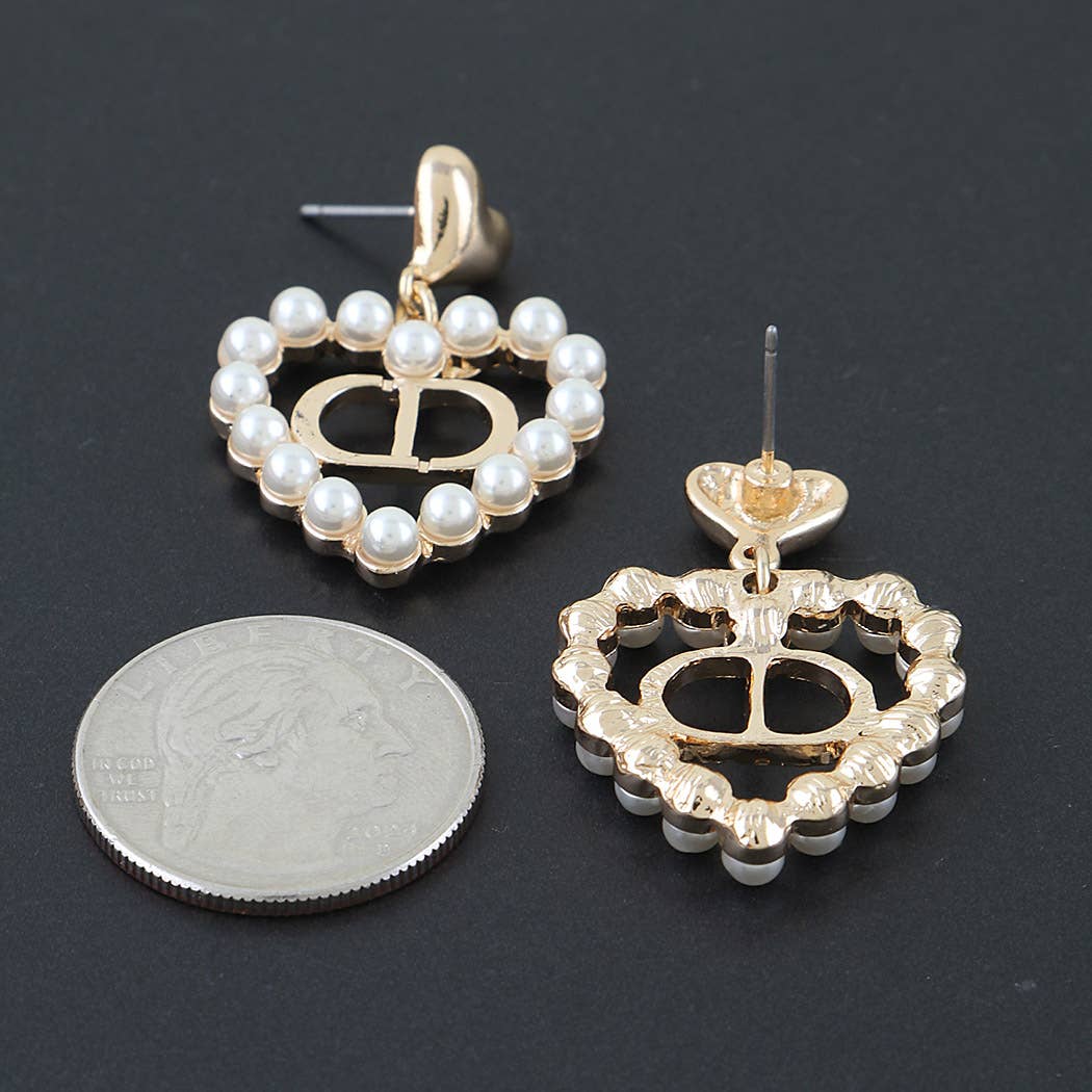 Pearl Heart Chain Earrings