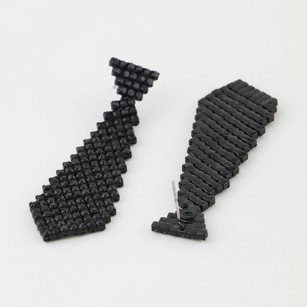 Bejeweled Suit Tie Drop Earrings