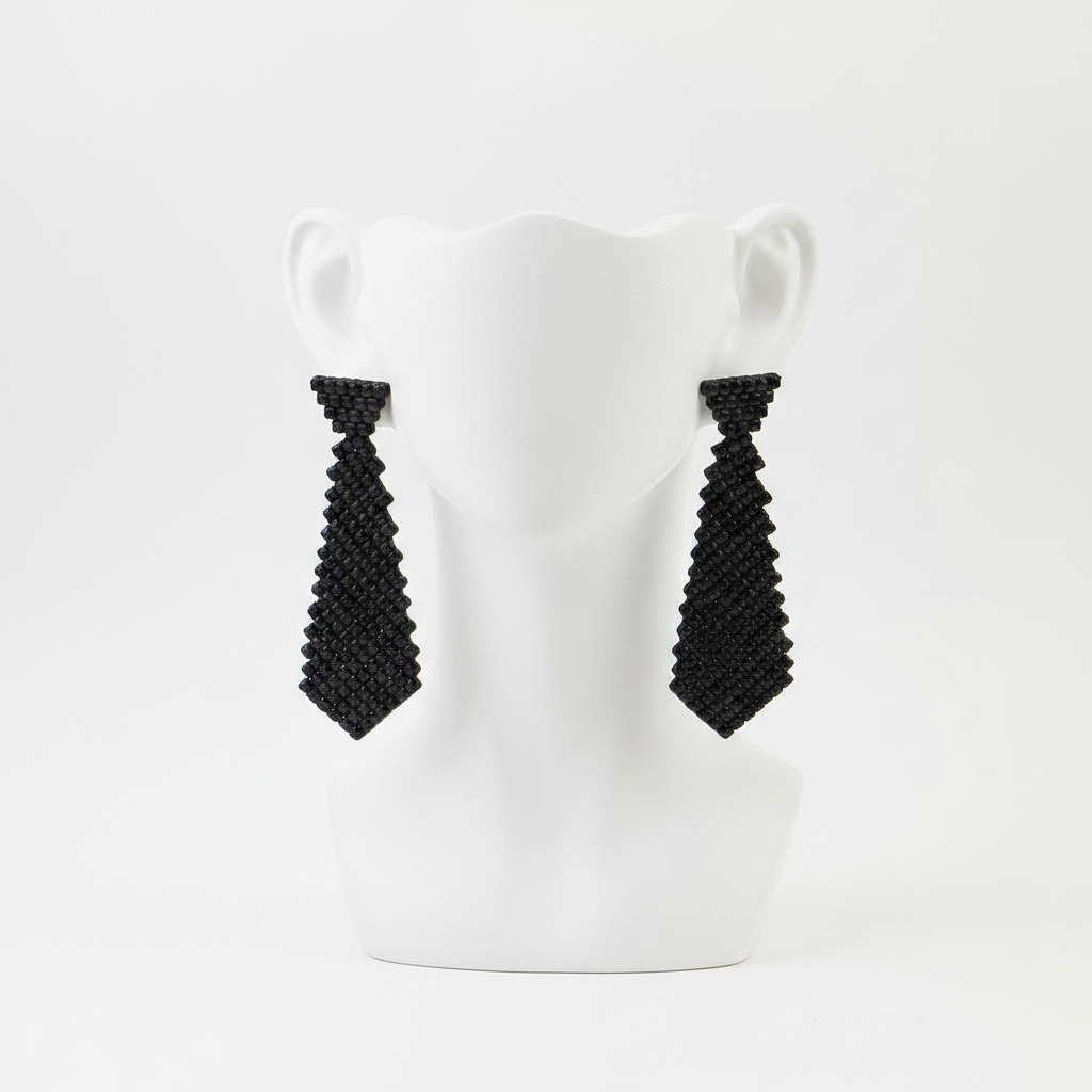 Bejeweled Suit Tie Drop Earrings