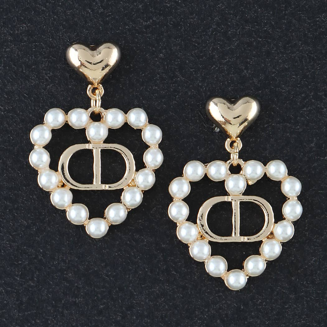 Pearl Heart Chain Earrings