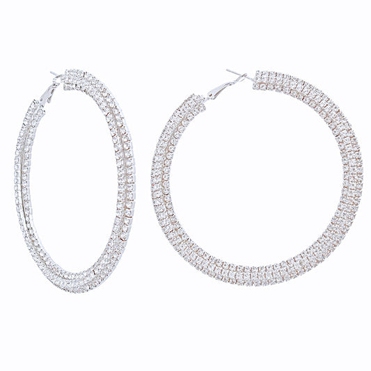 Hoops Iced Silver Stacked 80mm Earrings for Women