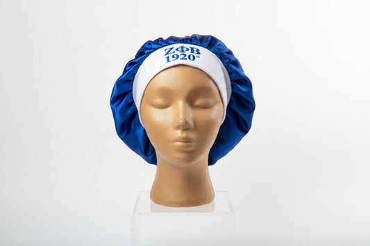 ZPB Blue Silky Satin & Contrast Band Sleep Bonnet