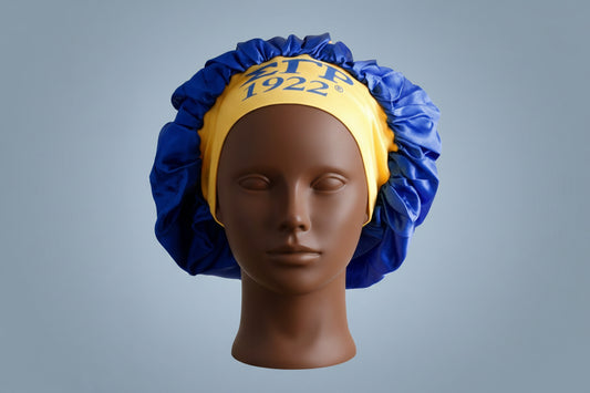 SGRHO Blue Silky Satin & Contrast Band Sleep Bonnet