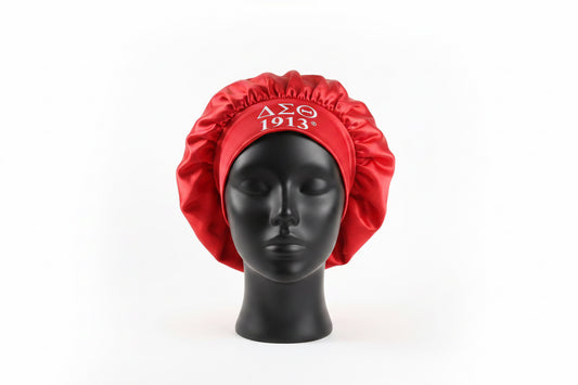 DST Red Silky Satin & Contrast Band Sleep Bonnet