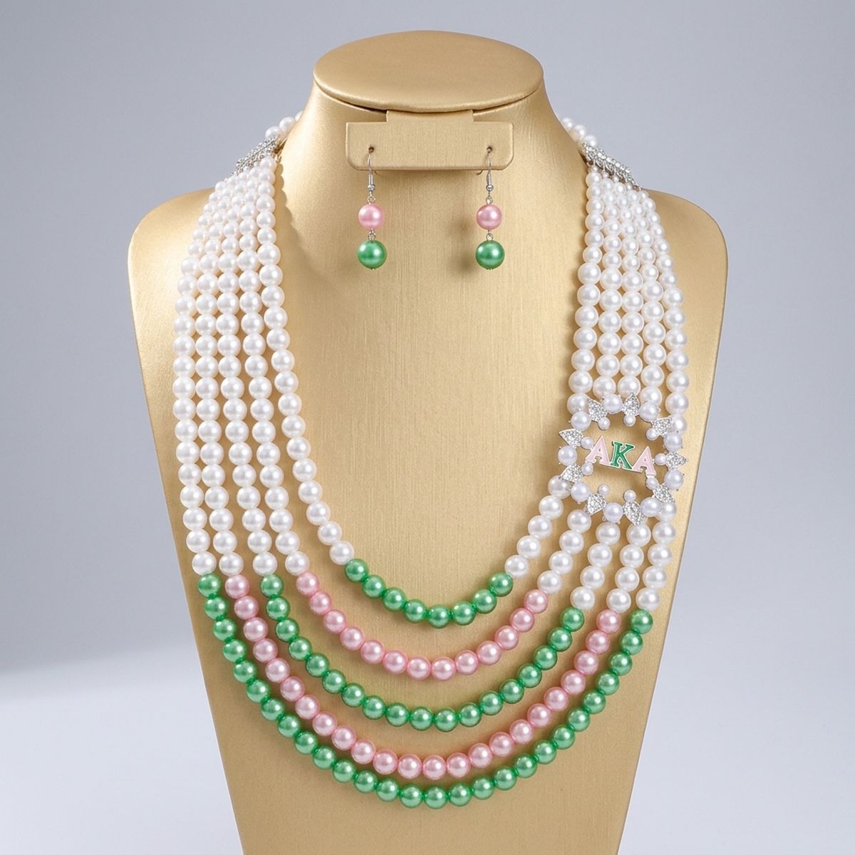 AKA Necklace Mix Pink Green Pearl AKA Set