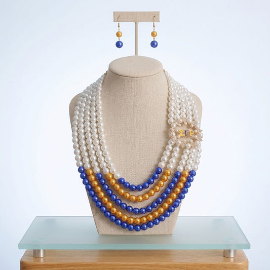 Necklace Mix Blue Gold Pearl Sigma Set for Women