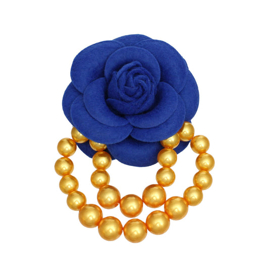 Blue Flower Draped Pearls Brooch