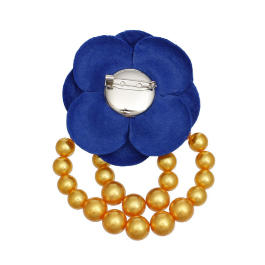 Blue Flower Draped Pearls Brooch