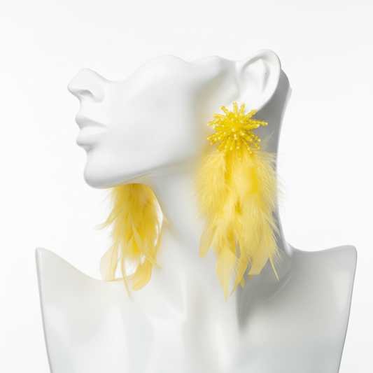 Long Feather Drop Earrings(Yellow)