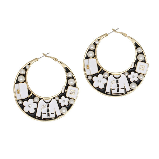 Hoop Fashion House Chic Black and Gold Earrings