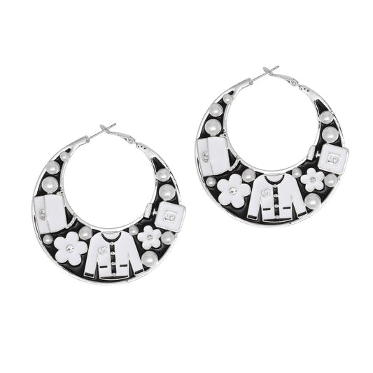 Hoop Fashion House Chic Black and Silver Earrings