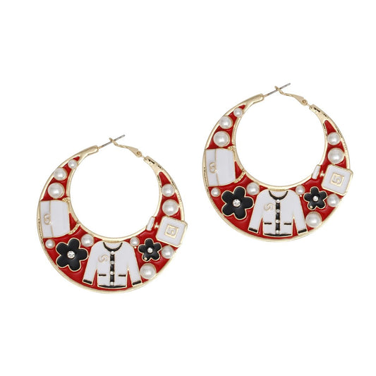 Hoop Fashion House Chic Red and Gold Earrings