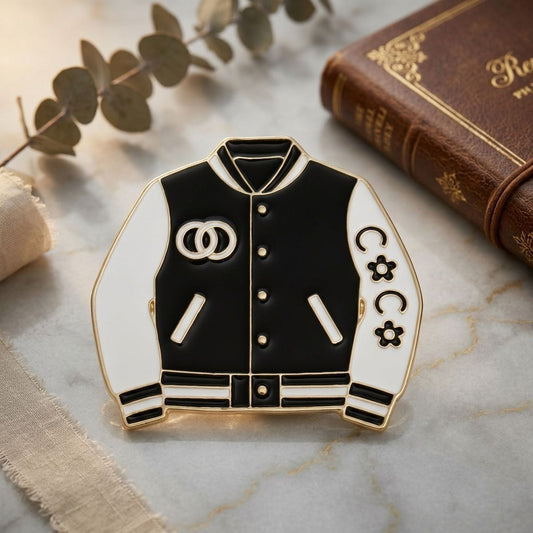 Brooch Black and White Varsity Jacket Flower Pin