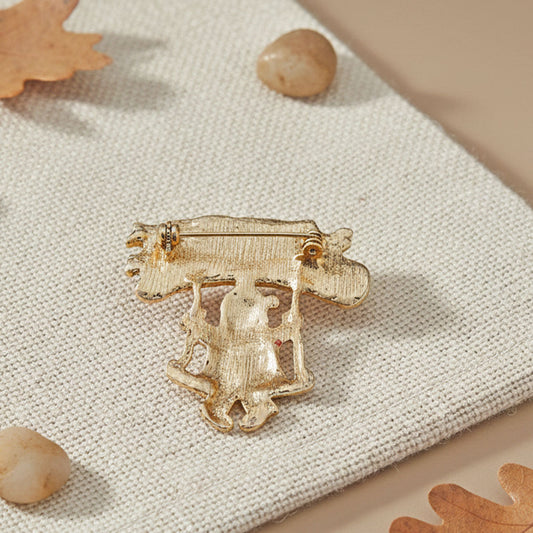 Brooch Merry Christmas Santa Swing Gold Pin