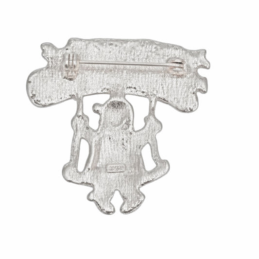 Brooch Merry Christmas Santa Swing Silver Pin