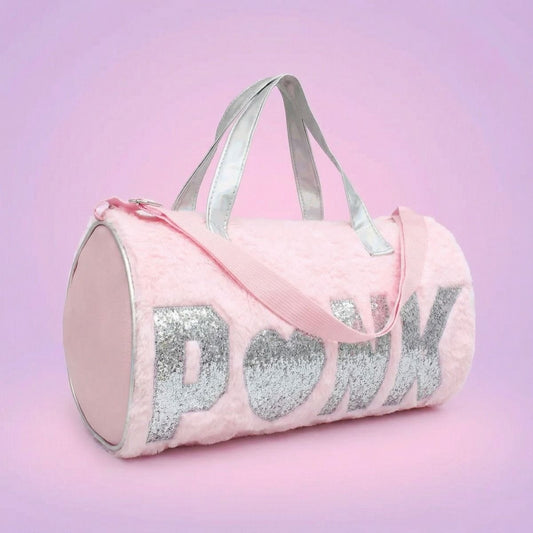 Pink Fur Glitter Duffel Bag