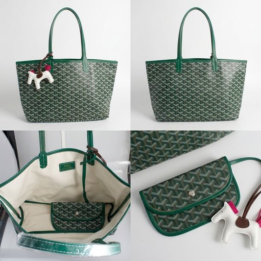 Green Geometric Chevron Print Tote and Pouch Set