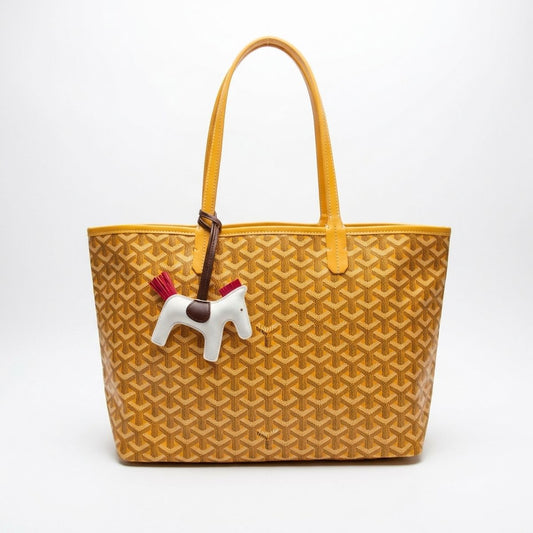 Yellow Geometric Chevron Print Tote and Pouch Set