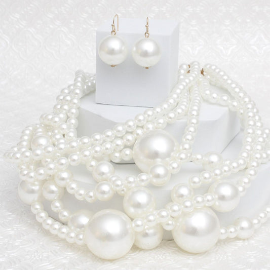 Pearl Cream Old Hollywood Layered Chunky Necklace