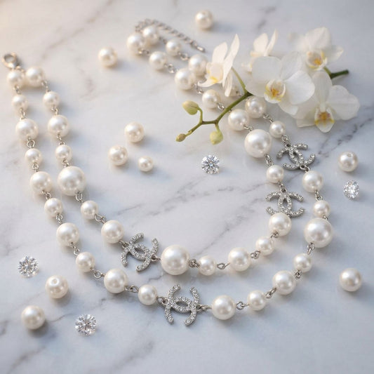 Parisian White Glass Pearl Charm Layer Necklace