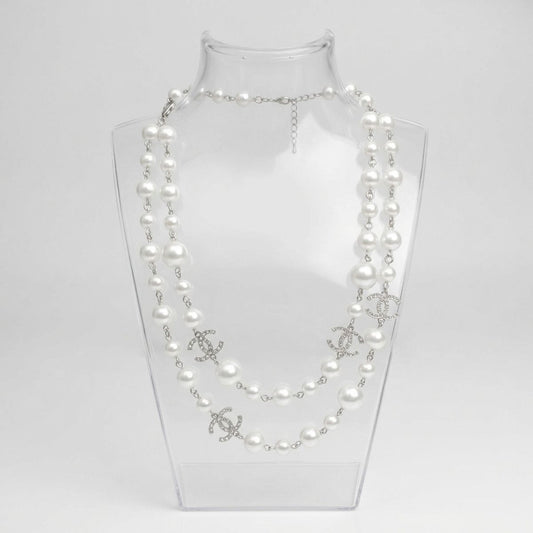 Parisian White Glass Pearl Charm Layer Necklace
