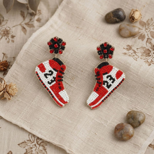 Drop Jordan Sneaker Red and White Bead Earrings